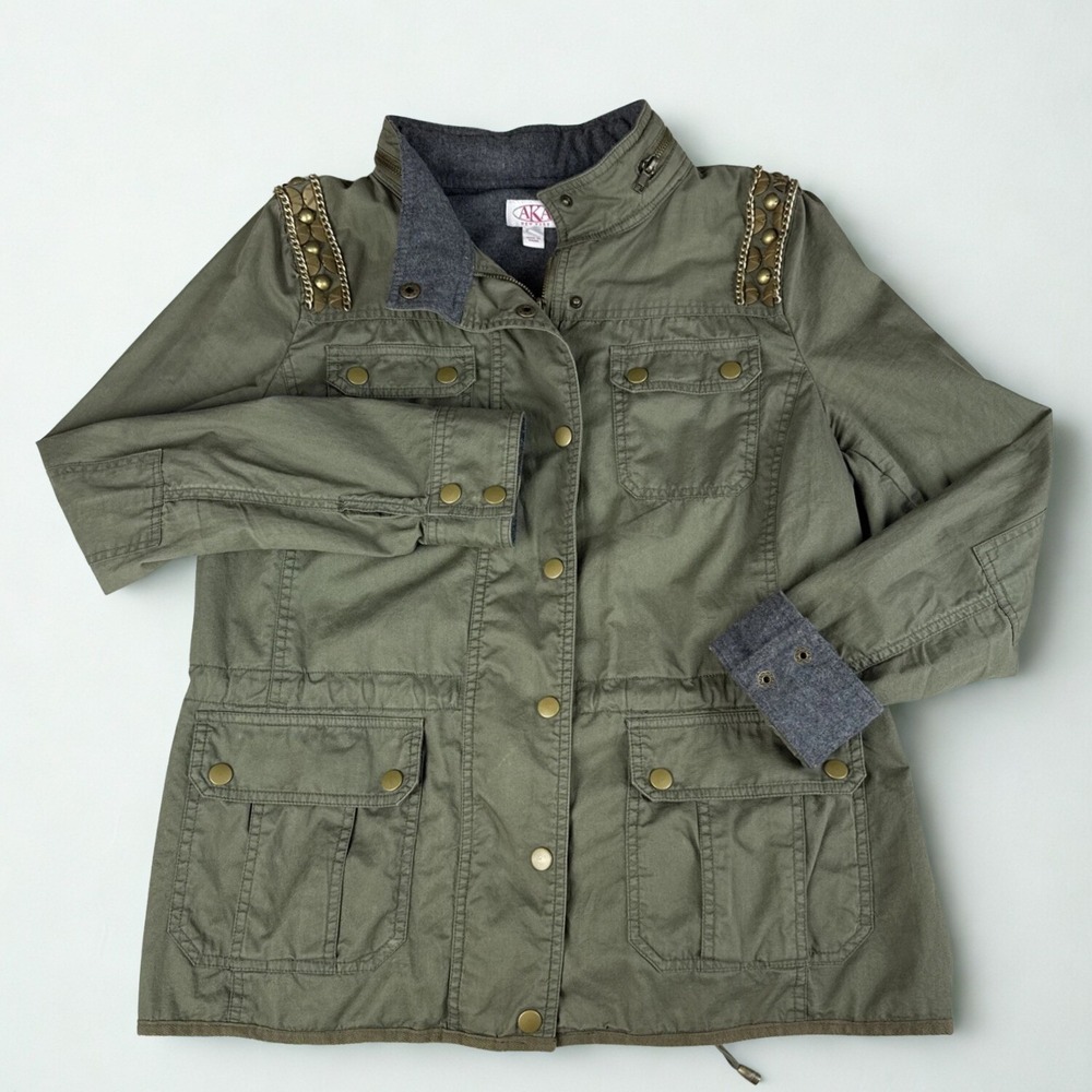 Chore Coat Womens L Olive Adorned Wool Blend Lined Barn Jacket Military‎ Hooded